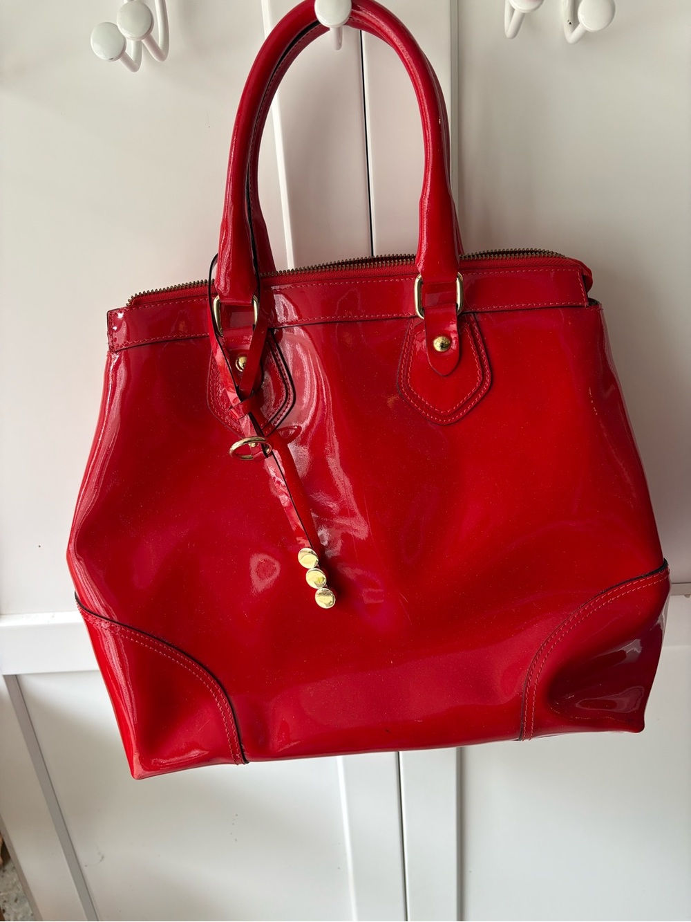 Patent Leather Red Tote Handbag - Classic Structured Style